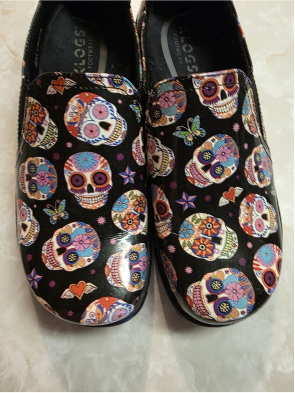 NEW KLOGS Moxy Slip Resitant Clogs Sugar Skull Print Womens Sz 9.5